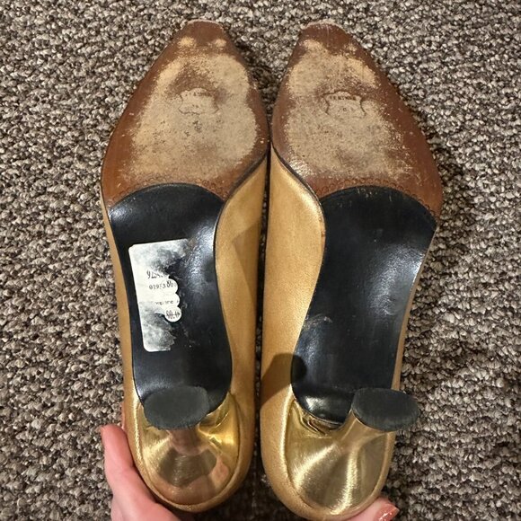 Vintage Stuart Weitzman Leather Square Toe Pump Womens Size 7.5 Y2K Cap Toe Heel - Picture 8 of 8